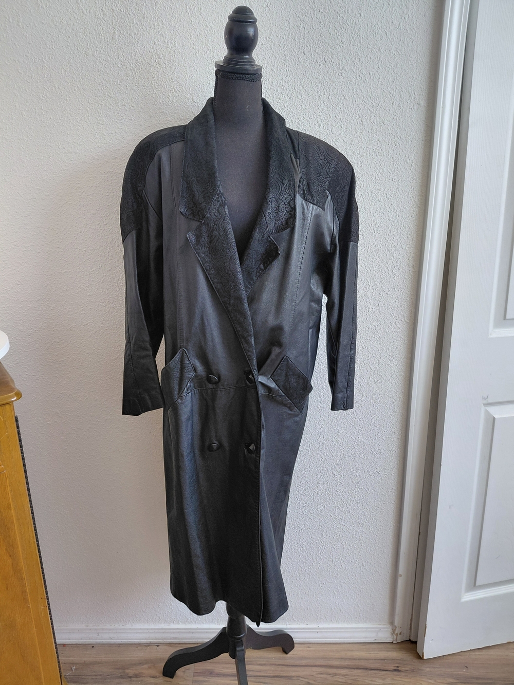 Vintage Black Women's Long Double-Breasted Coat